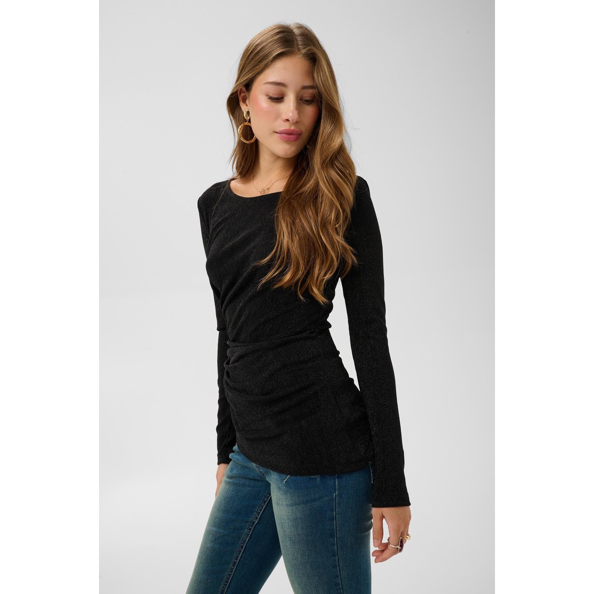 T-shirt à manches longues noir black shimmer, CREAM