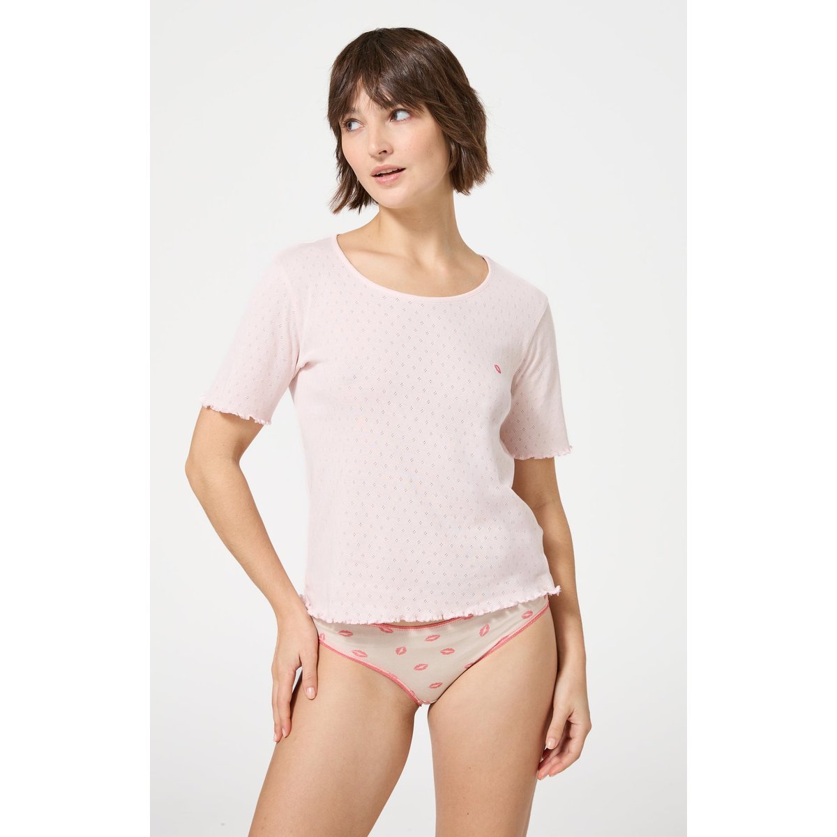 Tee-shirt en coton couleur unie Kiss nude, ARTHUR