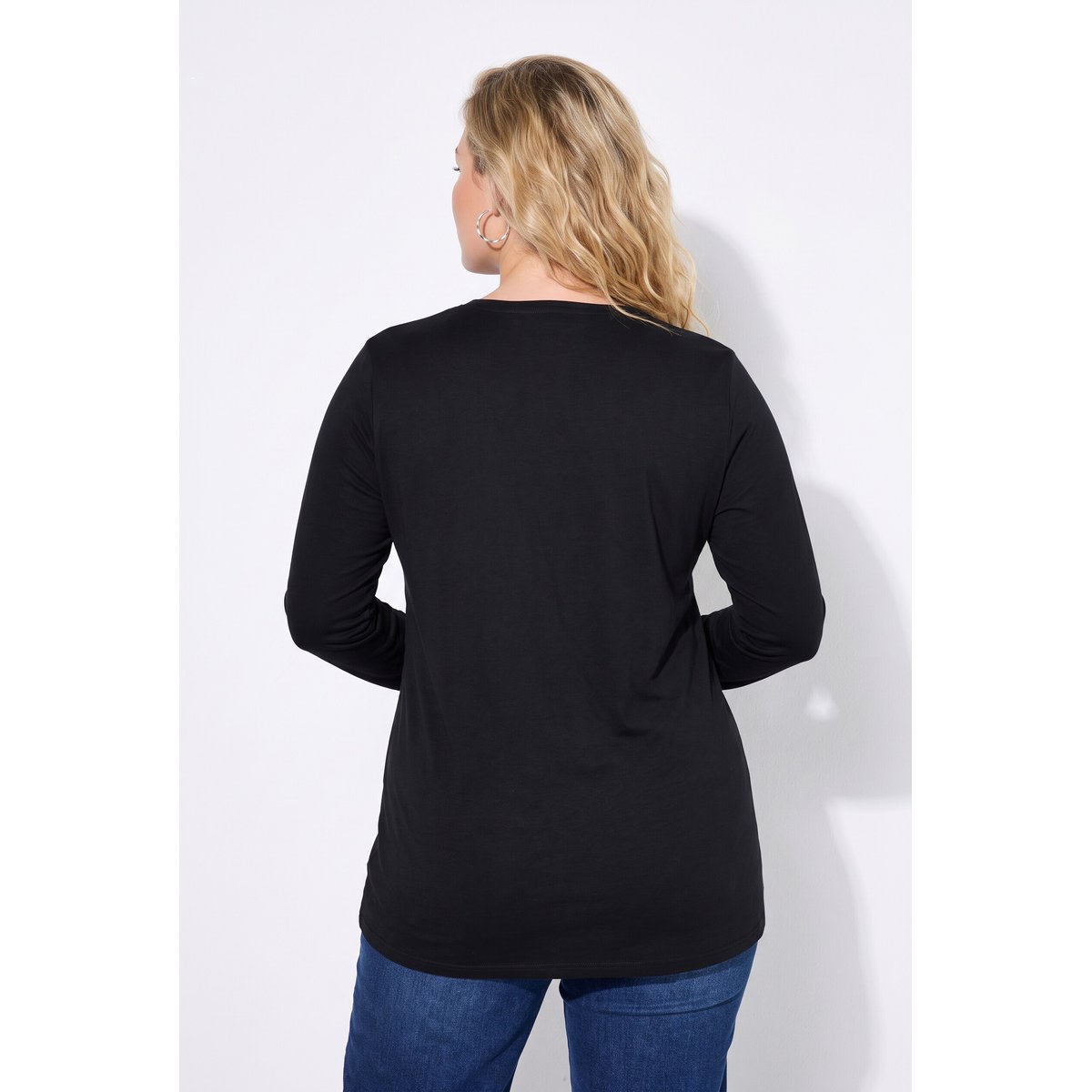 T-shirt, coupe classique, col rond noir, ULLA POPKEN