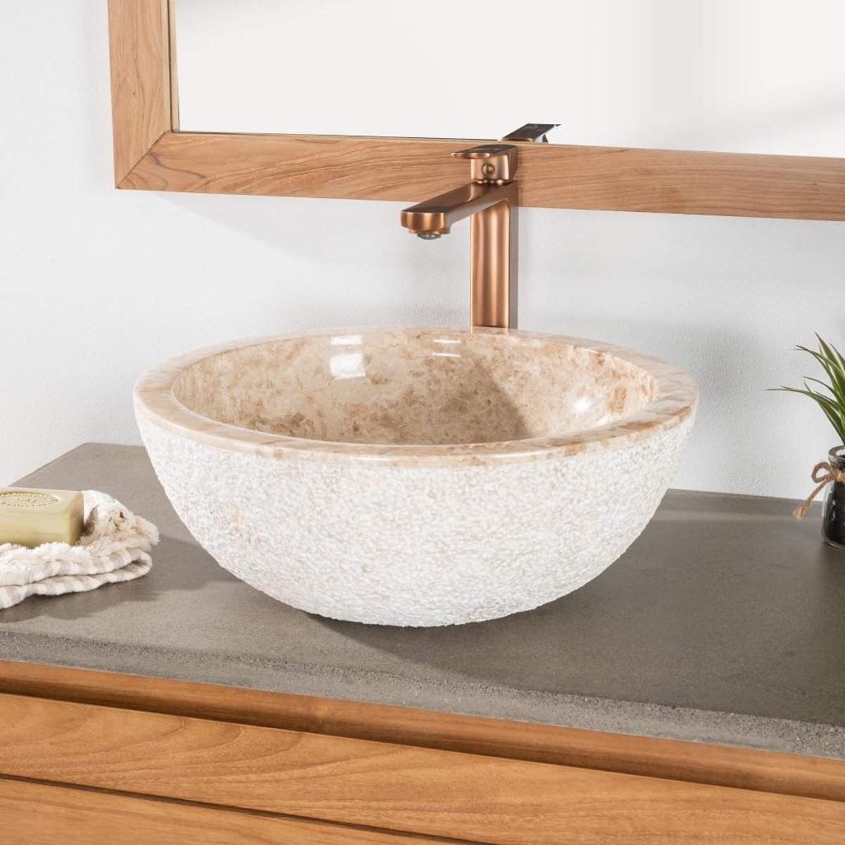 Vasque en marbre ronde à poser 40cm STROMBOLI crème, WANDA COLLECTION