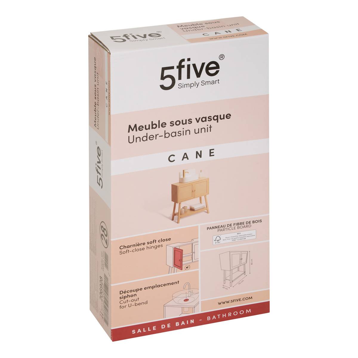 Meuble sous-lavabo 2 portes en cannage CANE marron, 5FIVE SIMPLY SMART