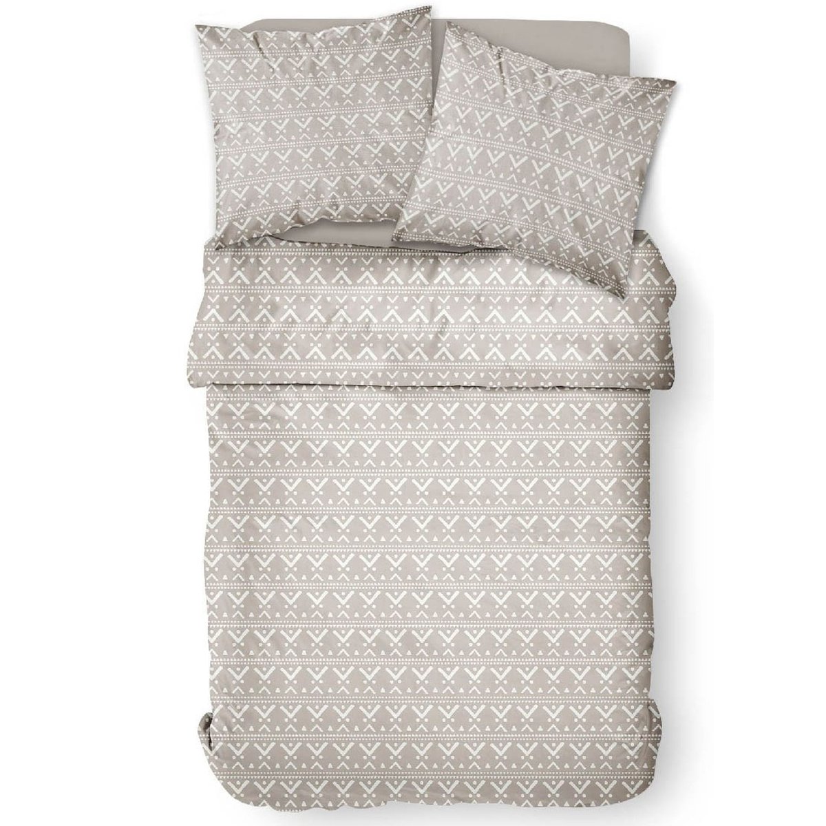 Parure de lit coton 2 personnes imprimé ethnique SUNSHINE gris, TODAY