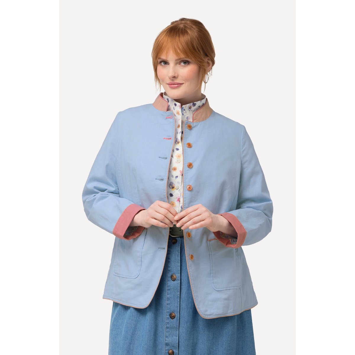 Veste Janker en lin mélangé, col montant bleu ciel, ULLA POPKEN