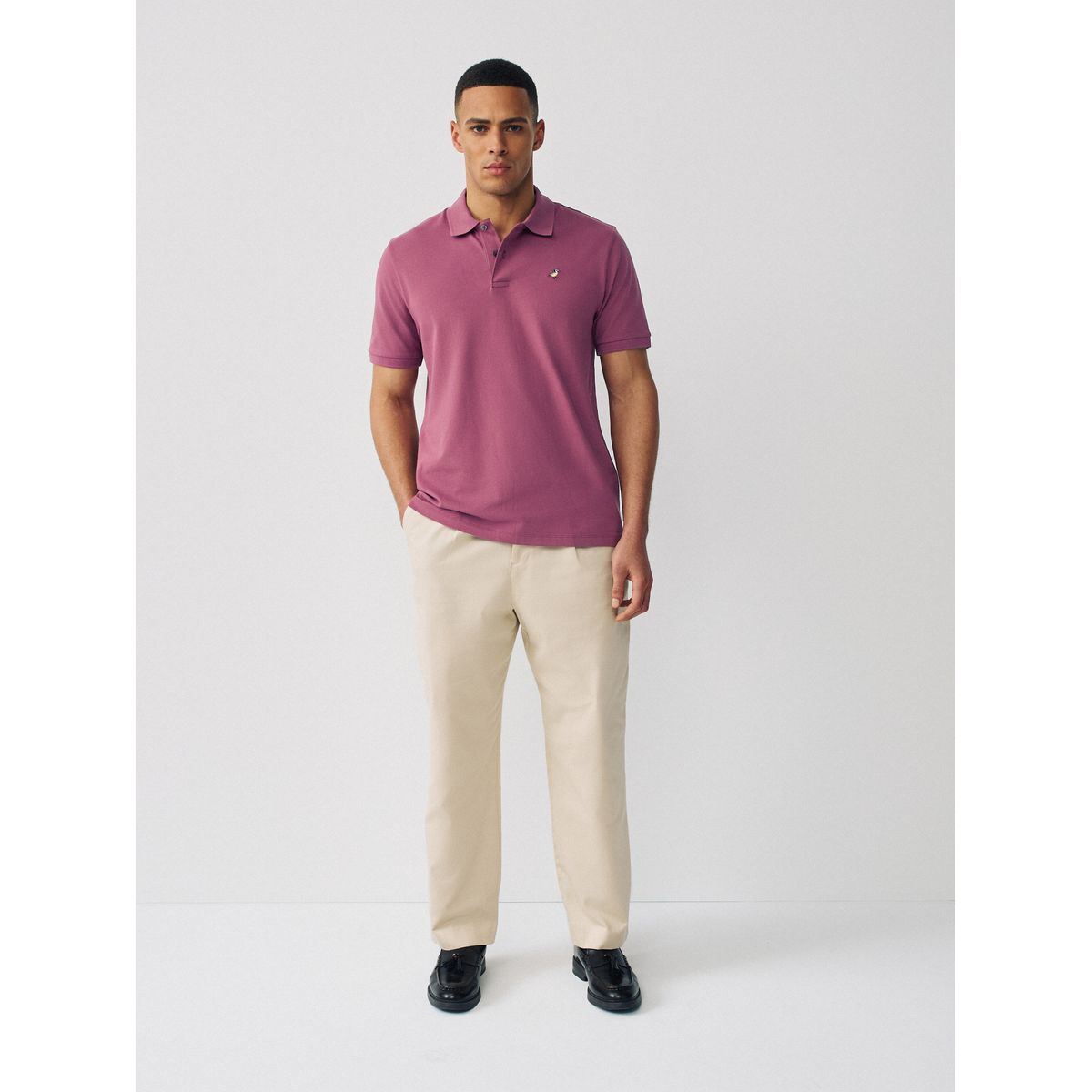 Polo en piqué à manches courtes broderie rose prune, NEXT