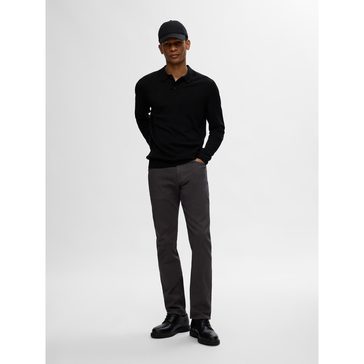 Polo noir - black, SELECTED