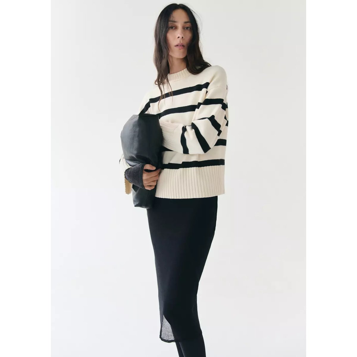 Pull-over en maille à rayures écru, MANGO