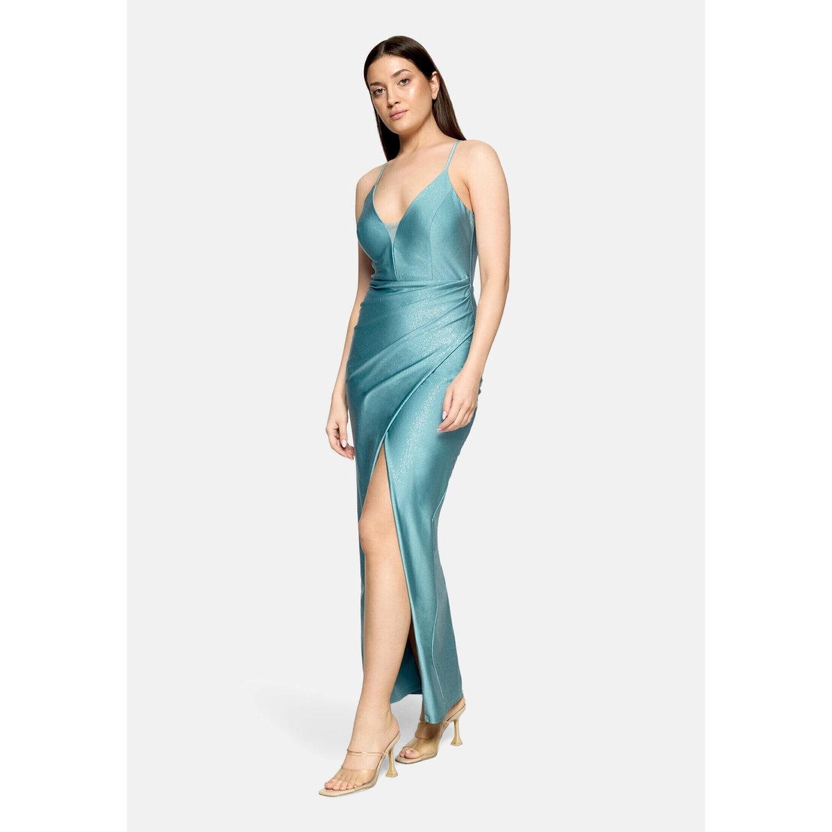 Robe de soirée au look scintillant mint/silver, VERA MONT