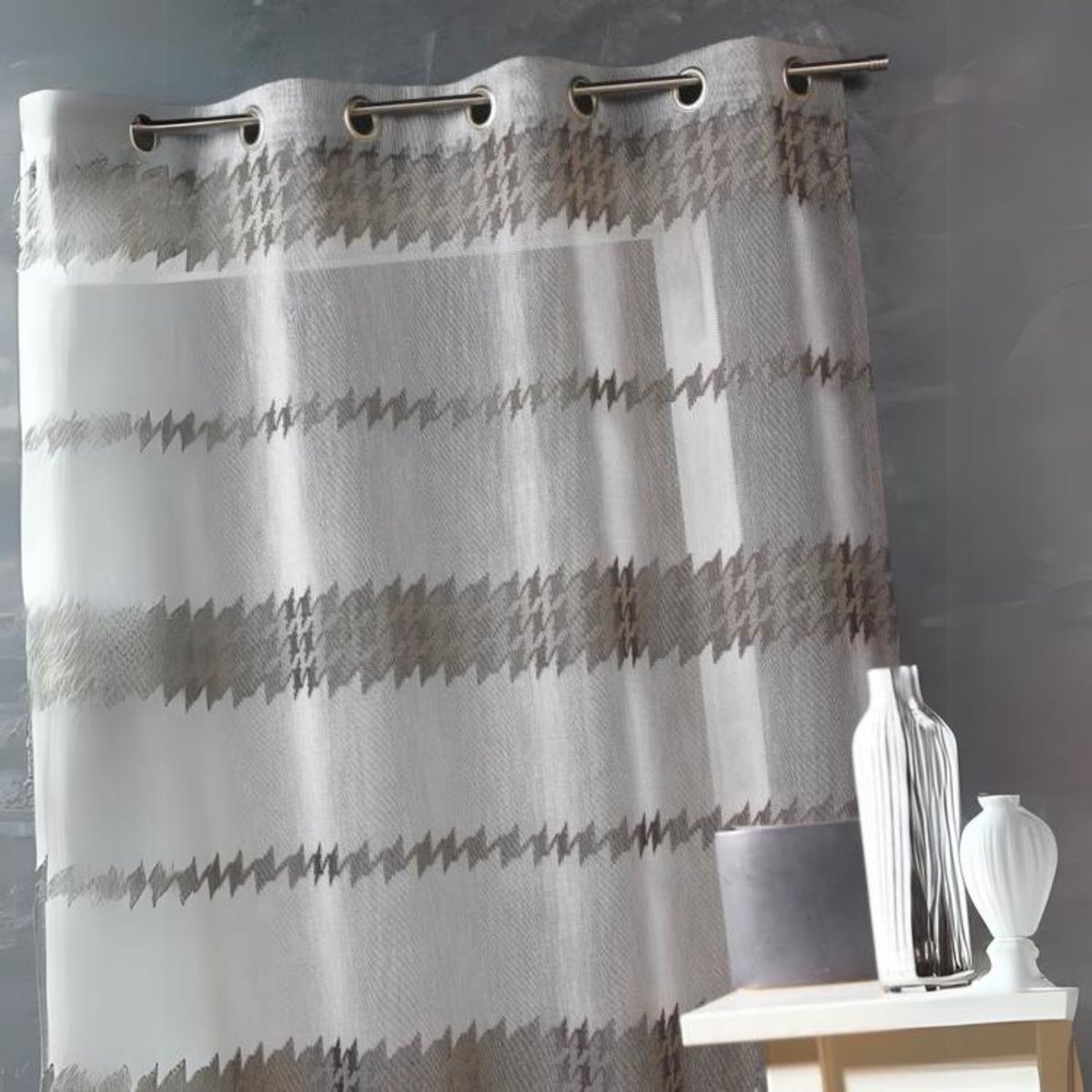 Voilage en jacquard fils coupés gris clair, HOME MAISON