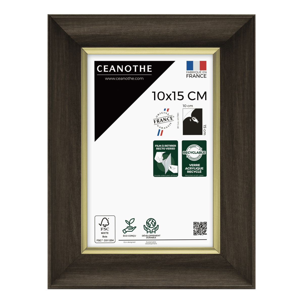 Cadre Photo Ébène Doré En Résine Recyclée LUNA marron, CEANOTHE