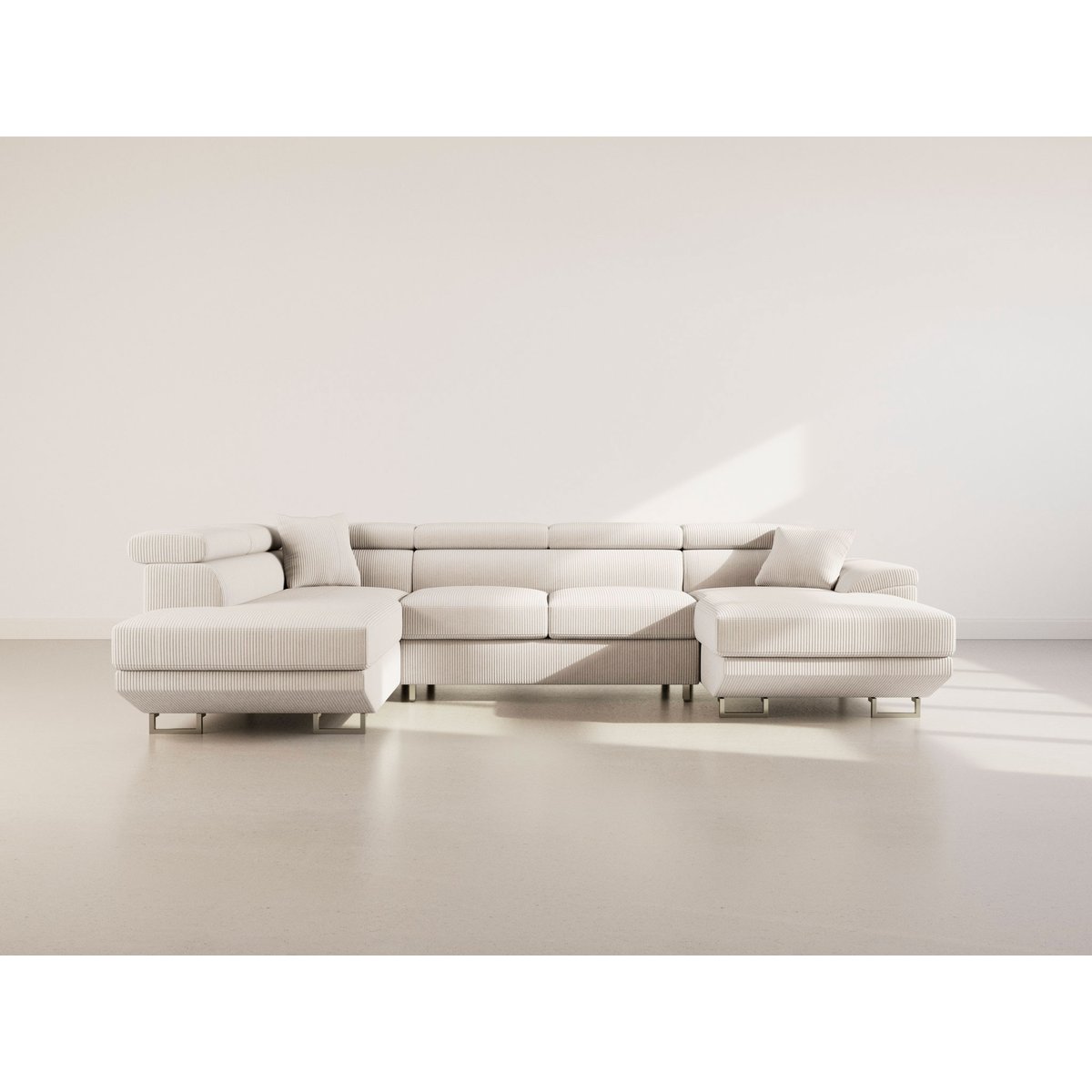 Canapé panoramique convertible velours côtelé, BAOJI beige, BEST MOBILIER