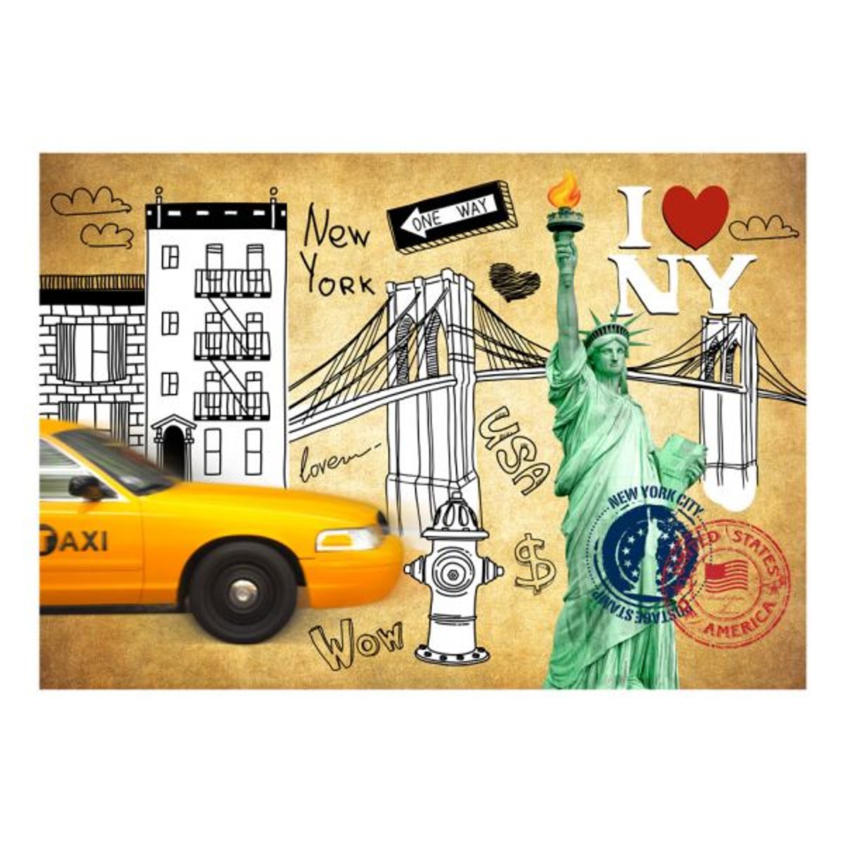 Papier peint intissé panoramique Street art One way - New York vert, EDEN