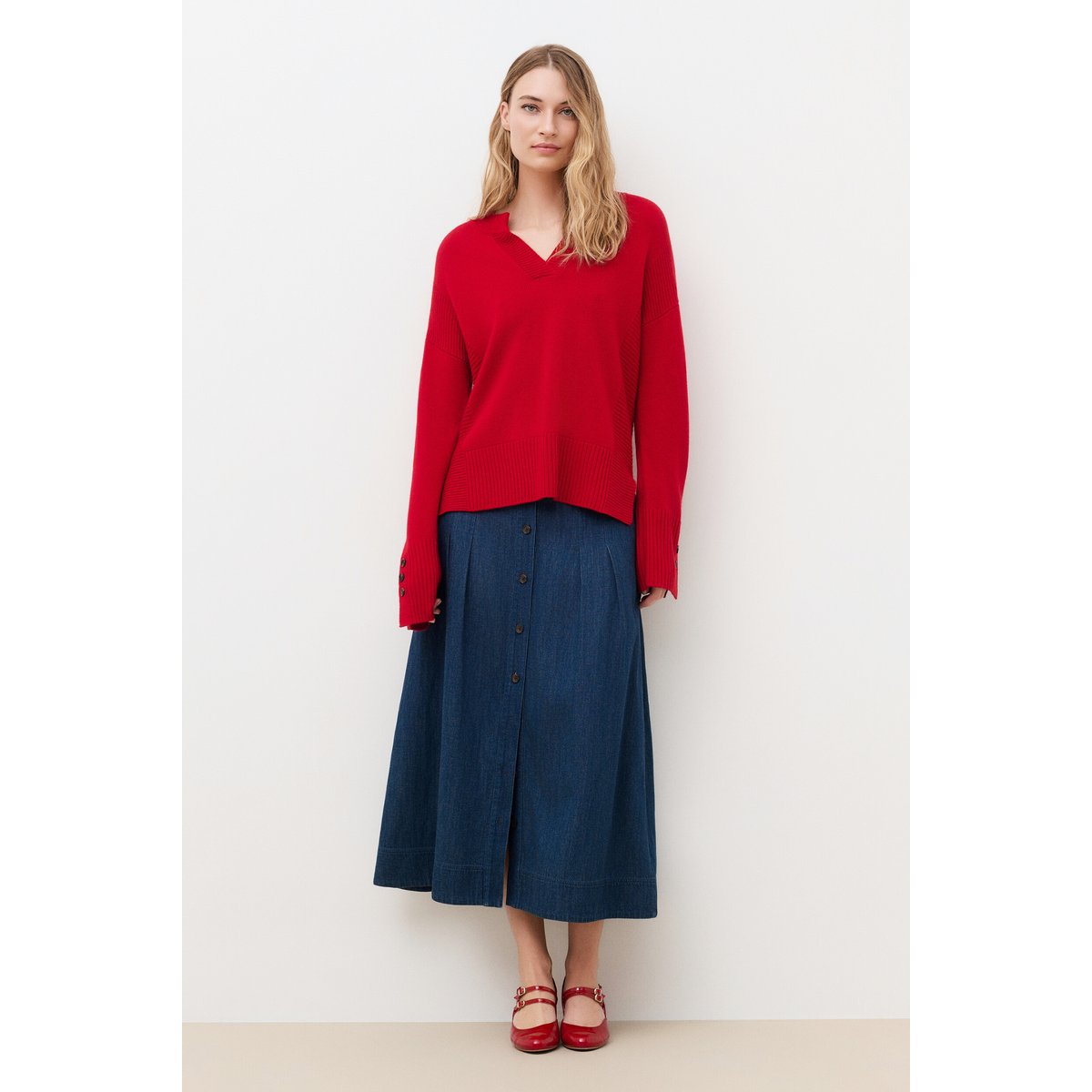 Pull large col tunisien cachemire MLANCELOT rouge, CAROLL