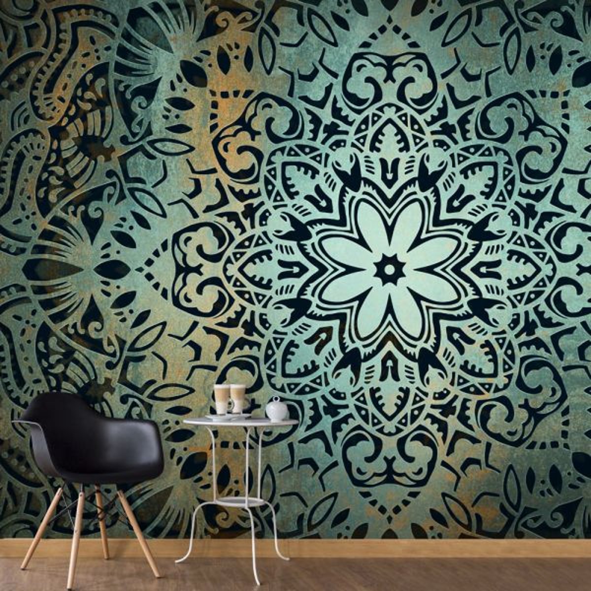 Papier peint intissé panoramique Orient The Flowers of Calm noir, EDEN
