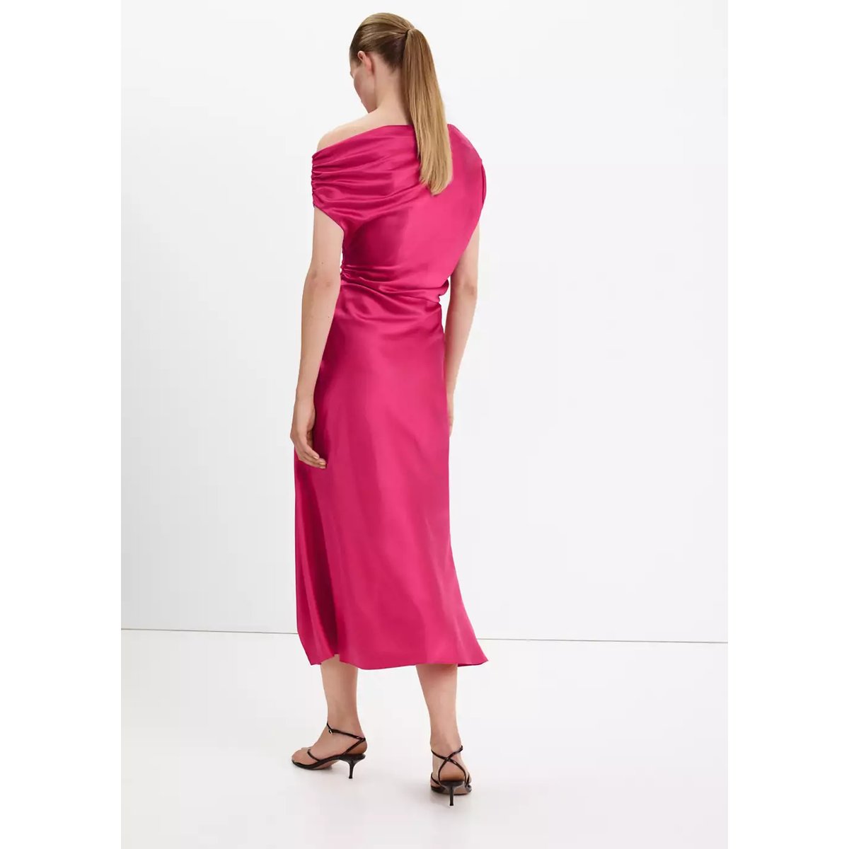 Robe en soie asymétrique fuchsia, MANGO