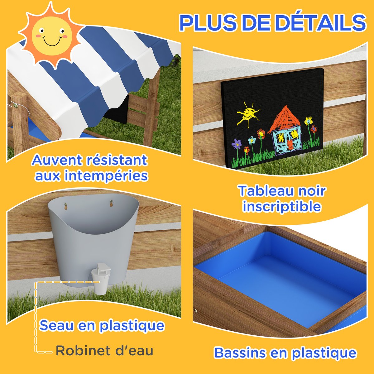 Bac à sable pour enfants Bois de sapin Marron marron, OUTSUNNY