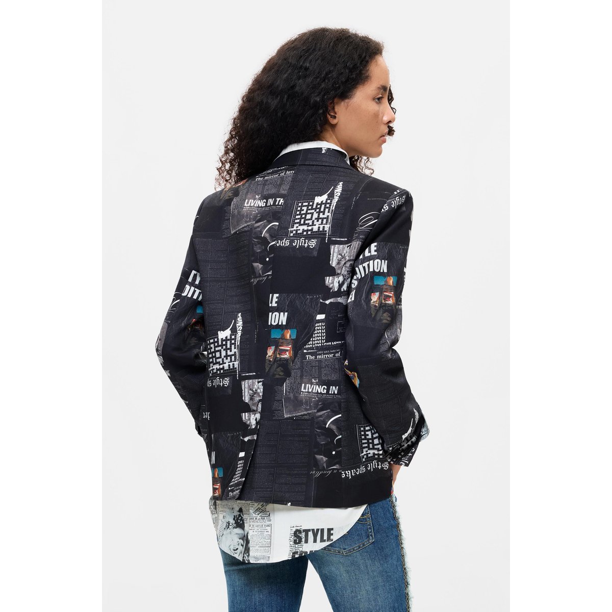 Veste de costume patchwork imprimée noir, DESIGUAL
