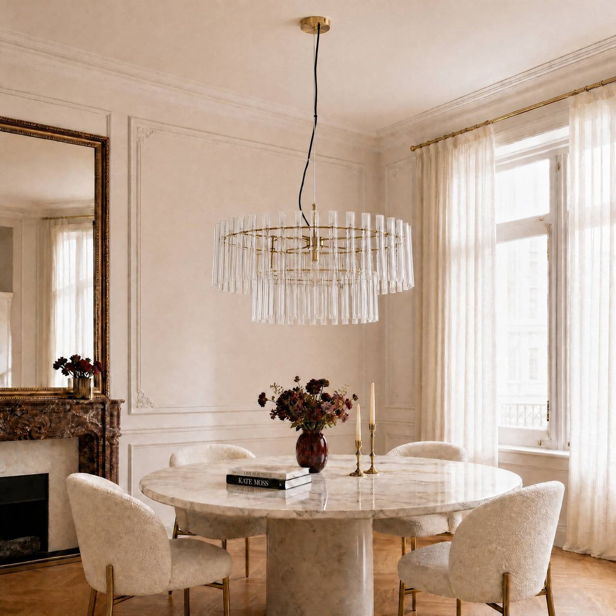 Suspension en verre moderne, Leanna transparent, laiton, LUCANDE