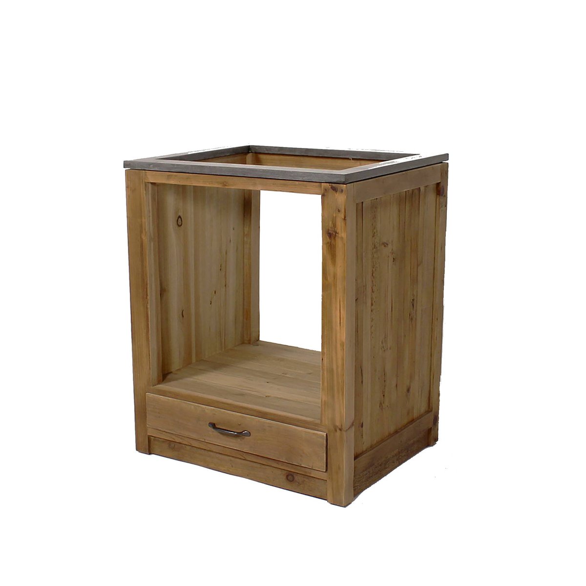 Meuble bas de cuisine en bois recyclé et pierre bleue CHAMPÊTRE bois clair, MADE IN MEUBLES