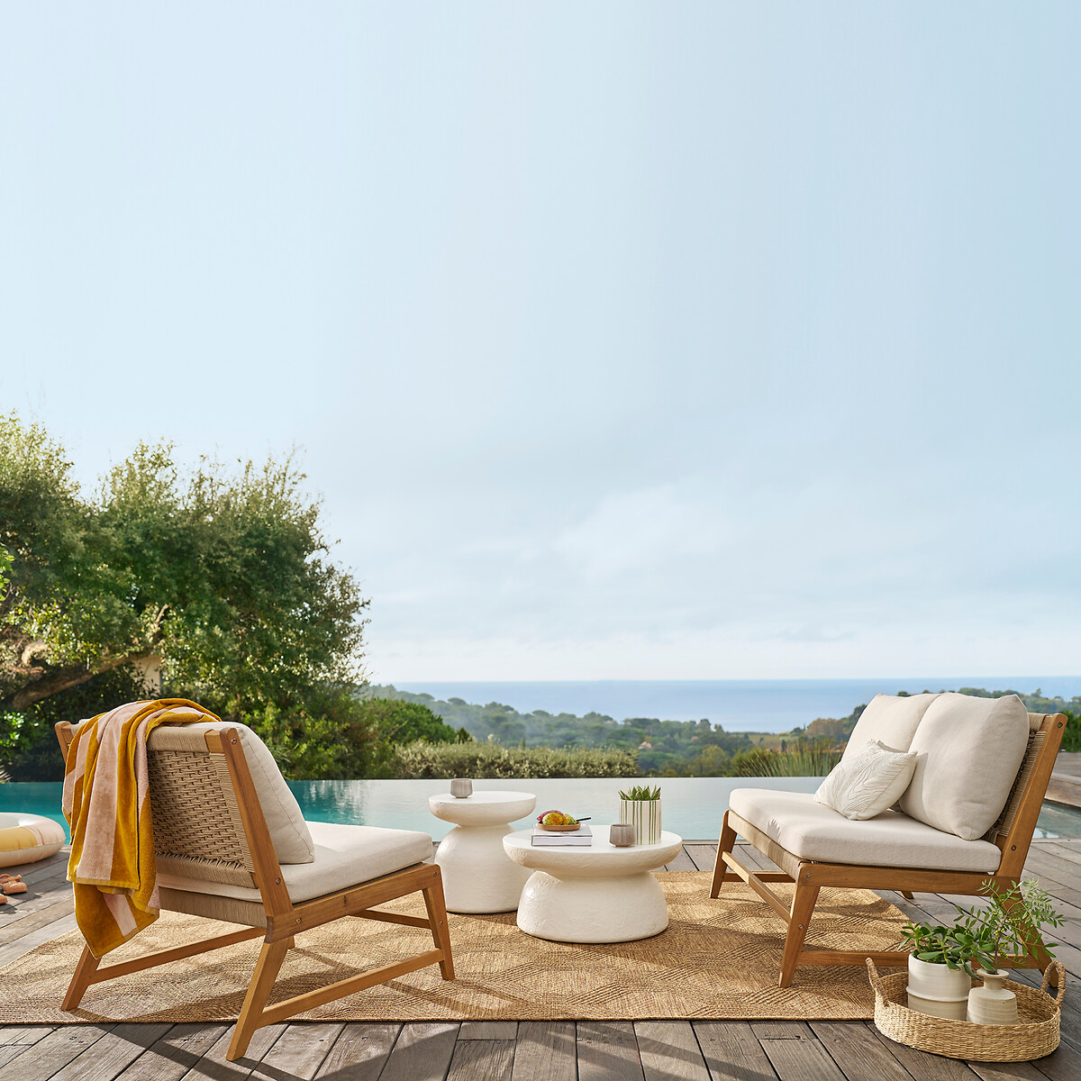 Fauteuil de jardin en acacia, Natou beige/écru, LA REDOUTE INTERIEURS