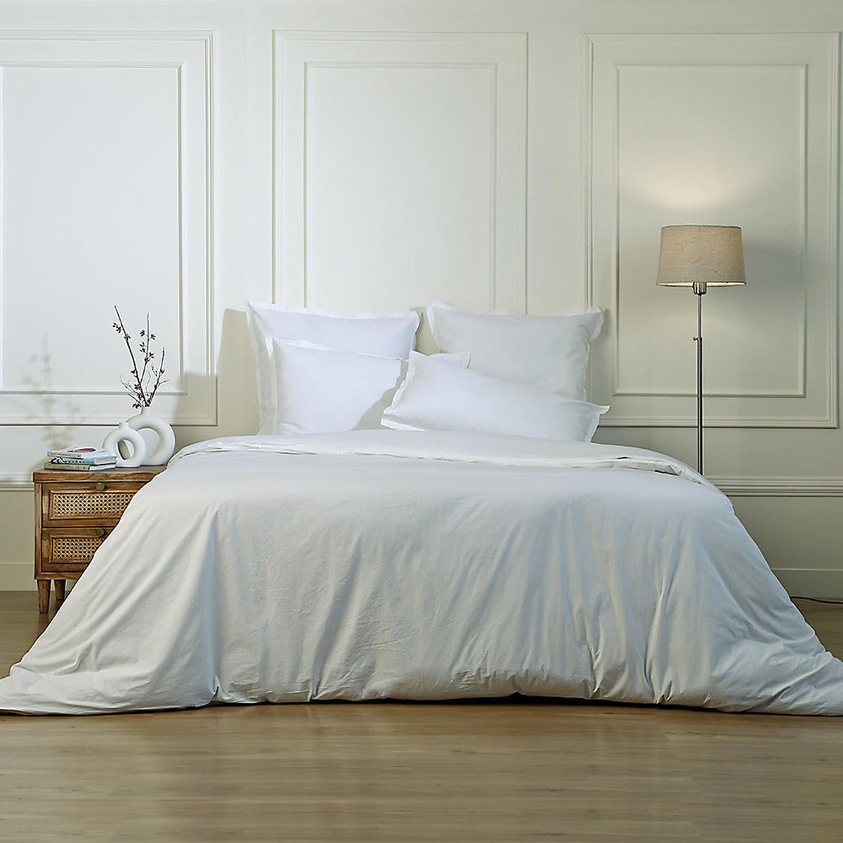 Drap housse coton lavé LUNA blanc, FEBRONIE