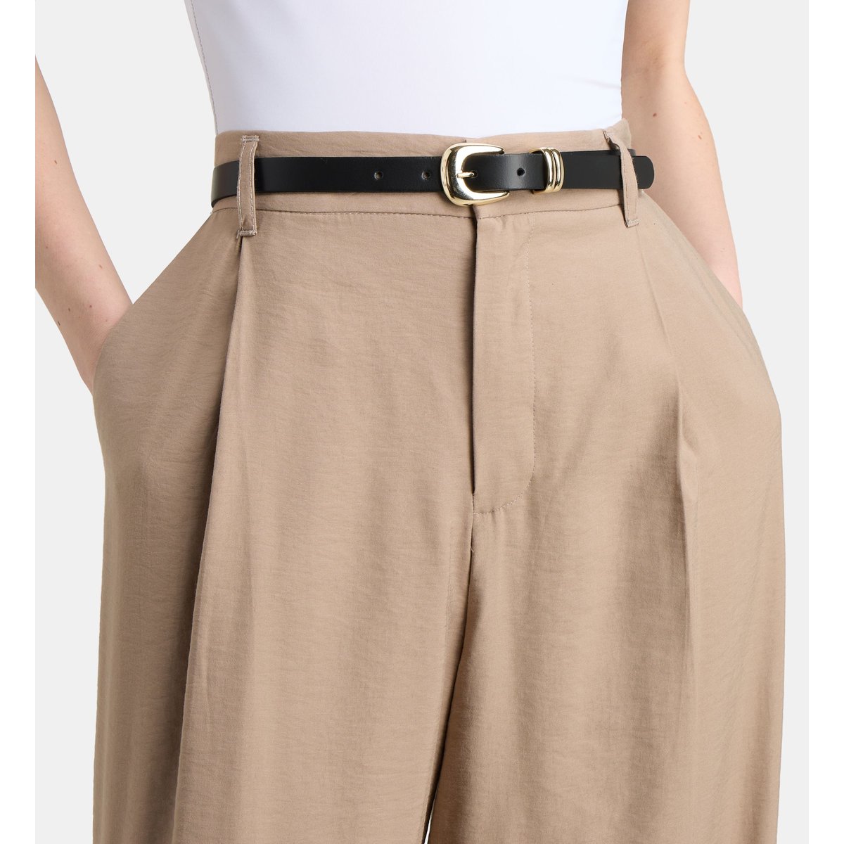 Ceinture fine azelie cuir noir, GALERIES LAFAYETTE