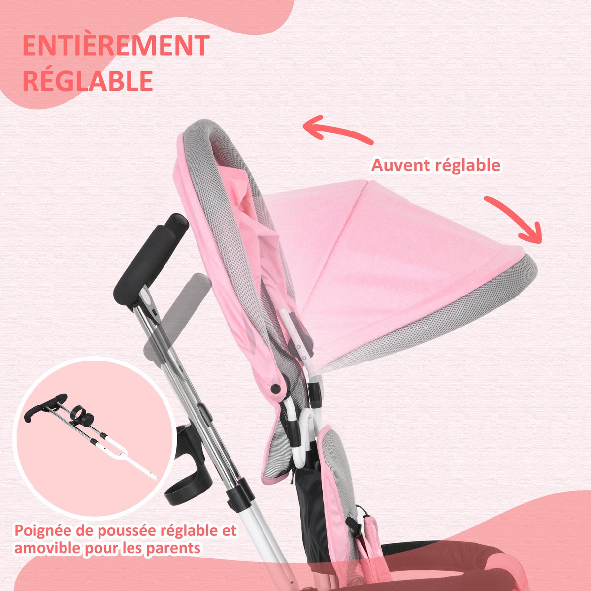 Tricycle pour enfants Métal Violet rose, HOMCOM