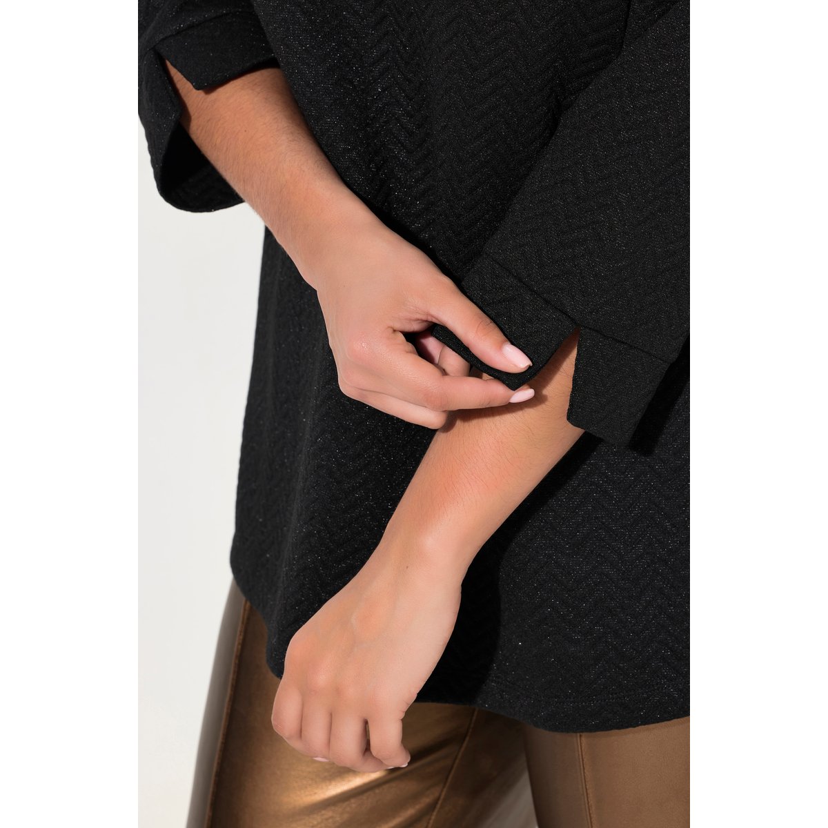 Sweat-shirt à manches 3/4 et col en V noir, ULLA POPKEN