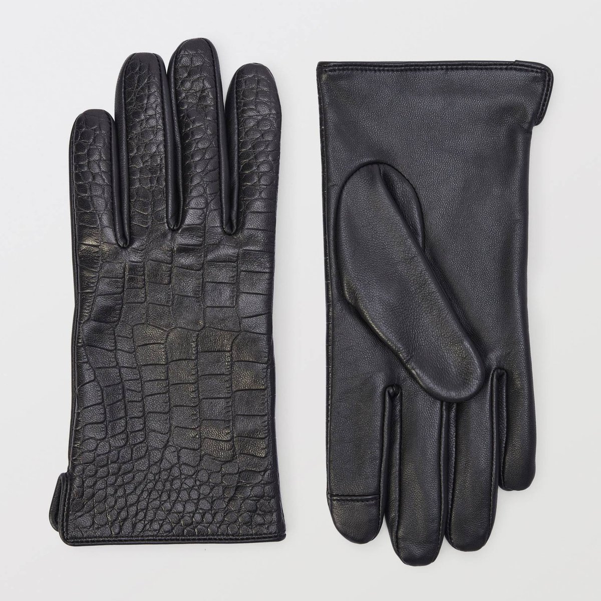 Gants en cuir imitation crocodile noir, MONOPRIX