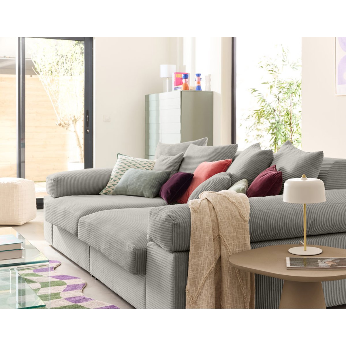 Aspen - canapé 4 places - assise profonde - velours côtelé gris clair, BEST MOBILIER