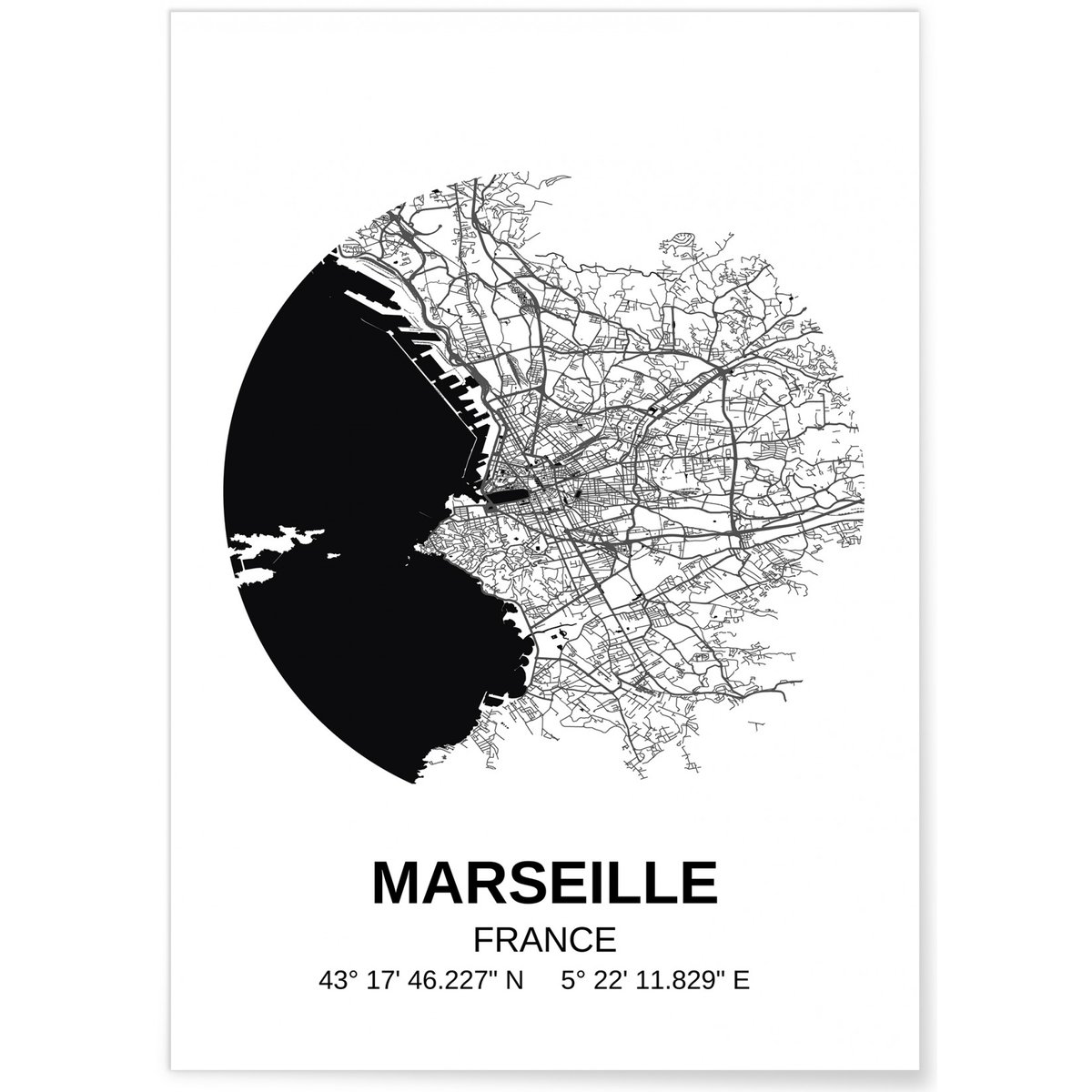 Poster Carte Marseille blanc, L'AFFICHERIE