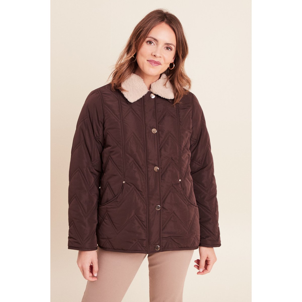 Doudoune cintrée doublée col amovible marron foncé, BREAL