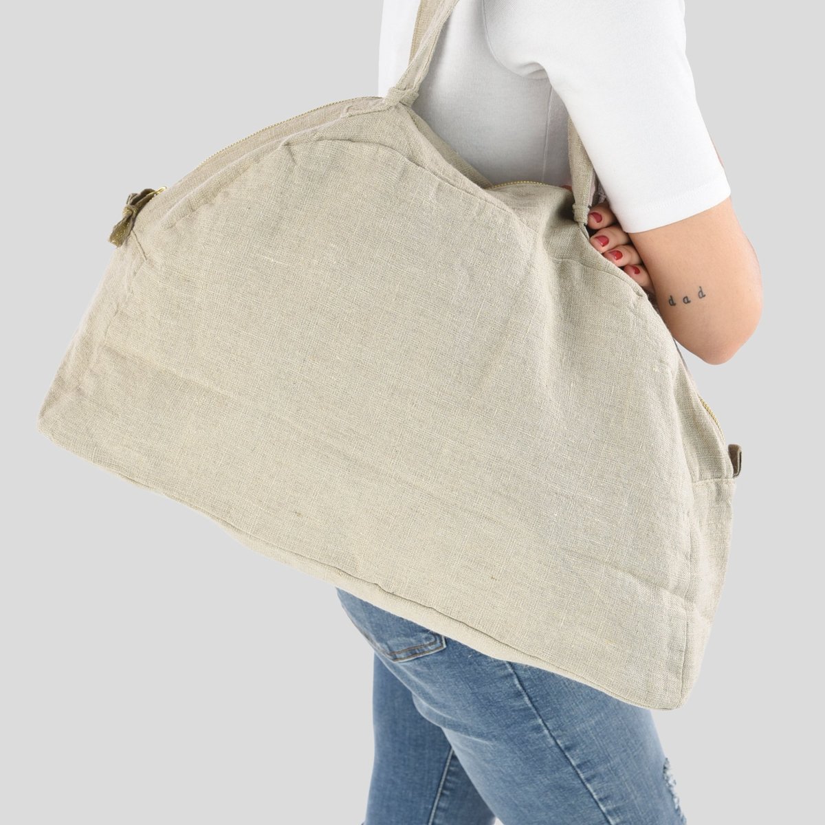 Sac polochon en lin naturel, MONOPRIX