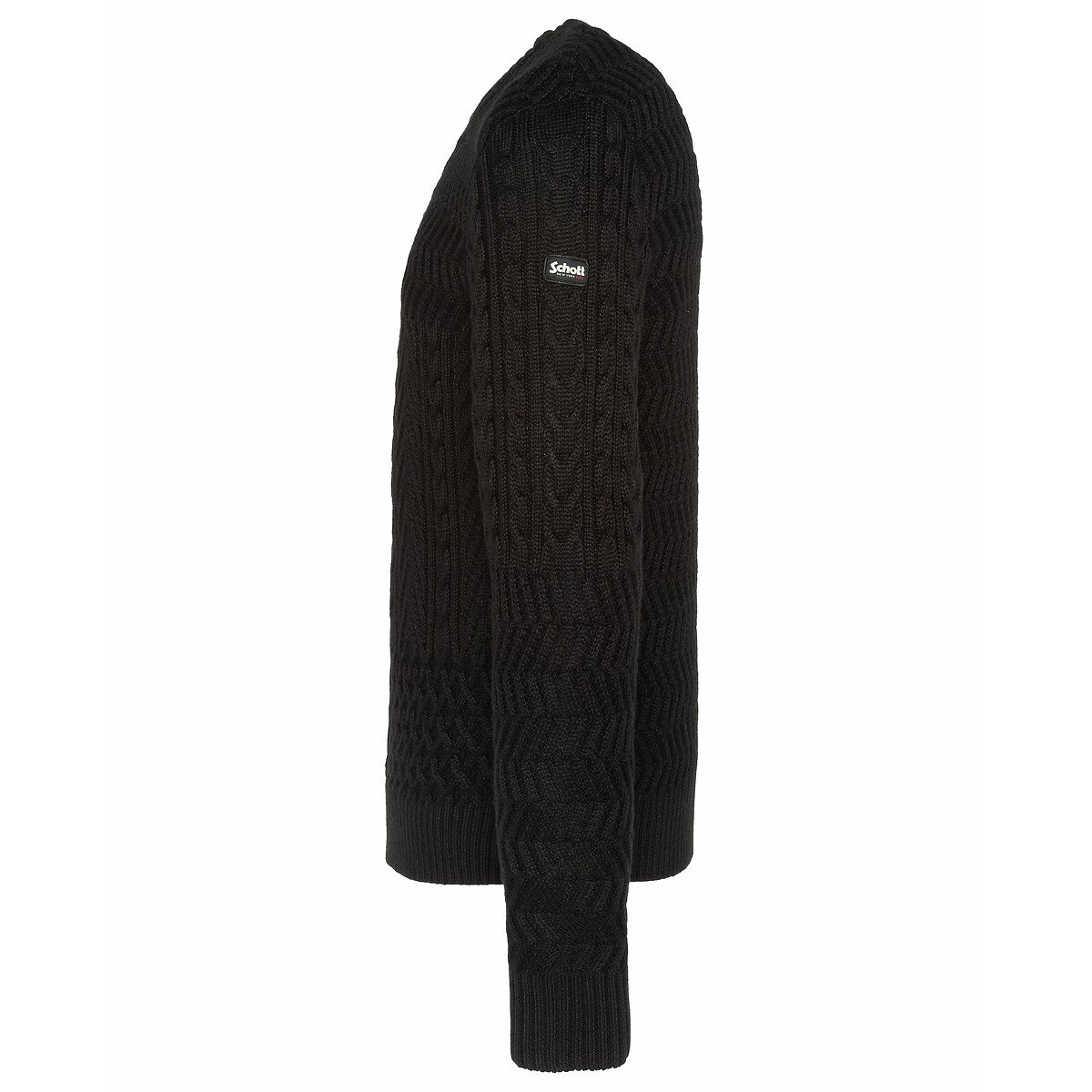 Pull col rond en grosse maille noir, SCHOTT