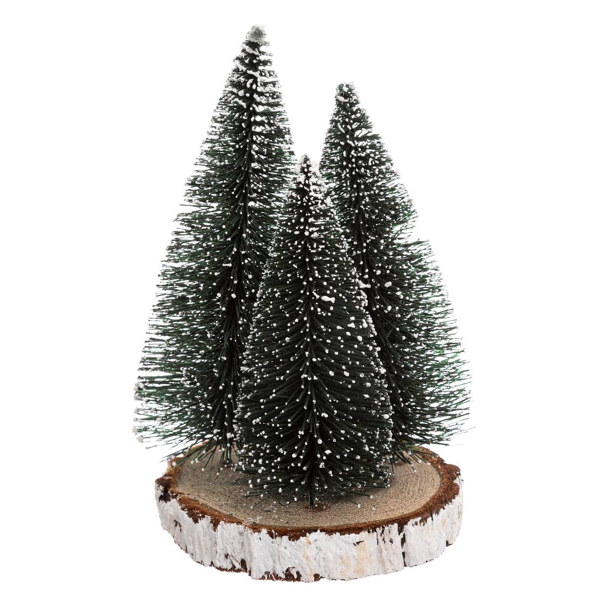 Sapins de table doré sur rondin H20cm vert, FEERIC LIGHTS & CHRISTMAS