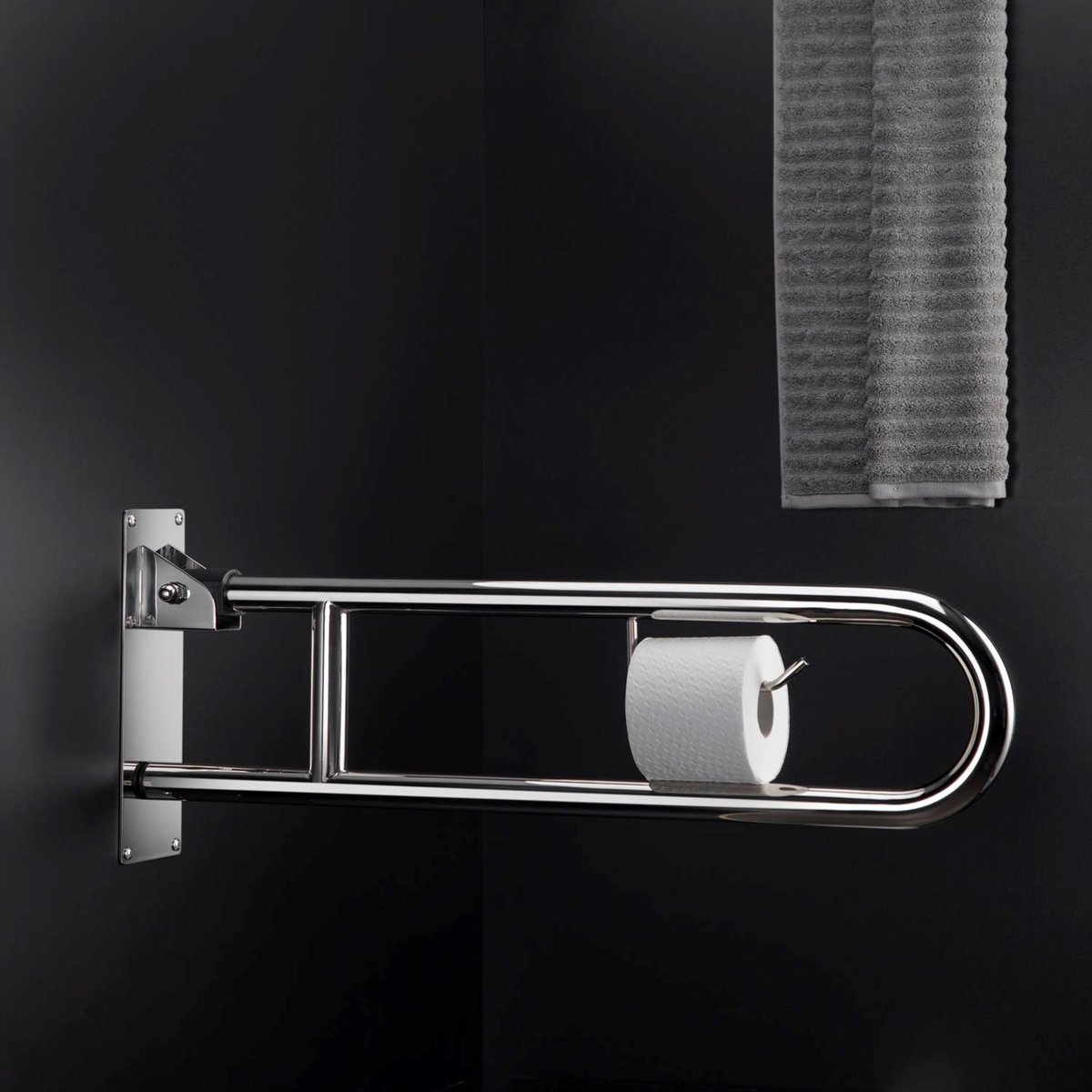 Barre D'appui Wc Pliable Avec Porte Papier ARCHITECT chrome, COSMIC