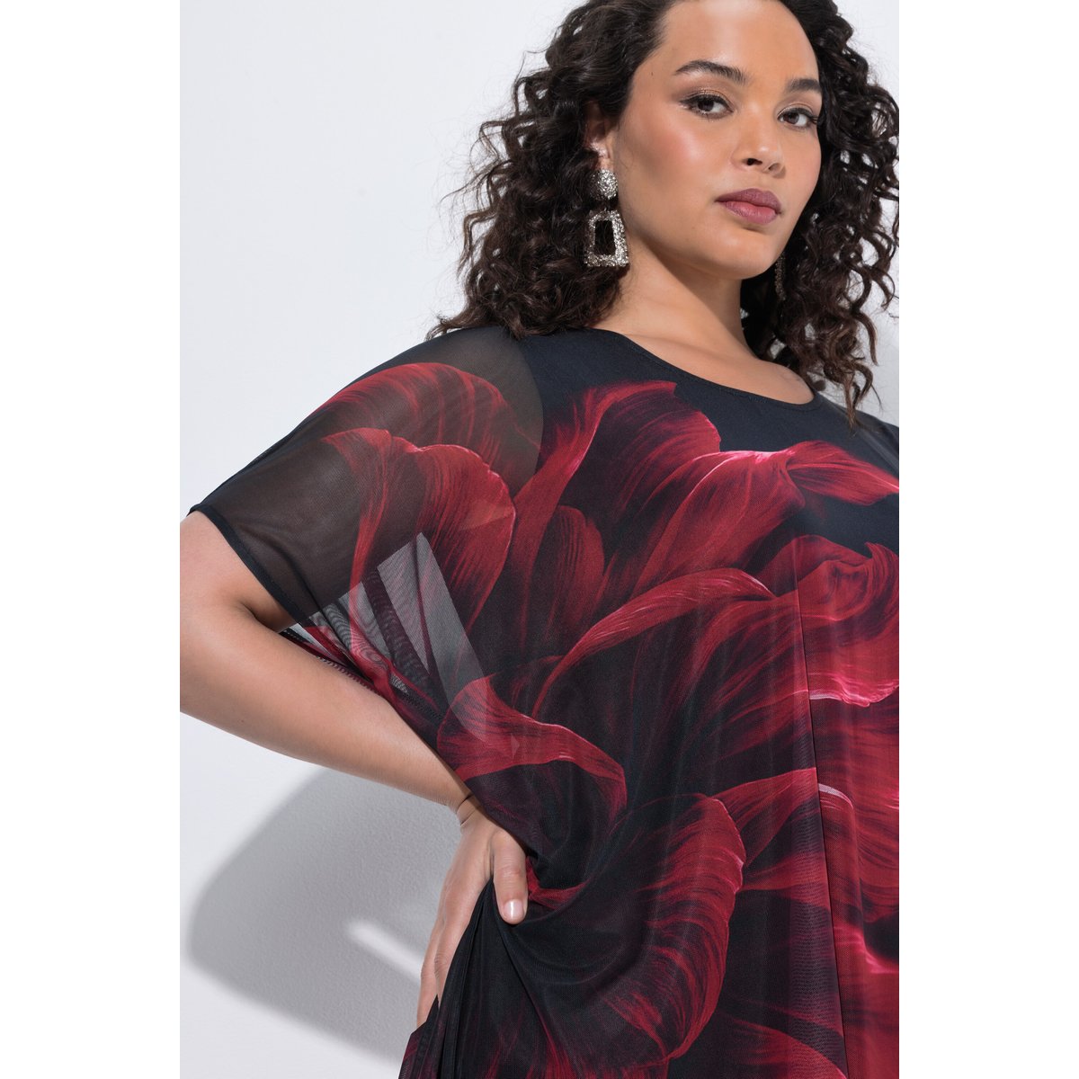 Blouse en tulle doublée, coupe oversize bordeaux rouge, ULLA POPKEN