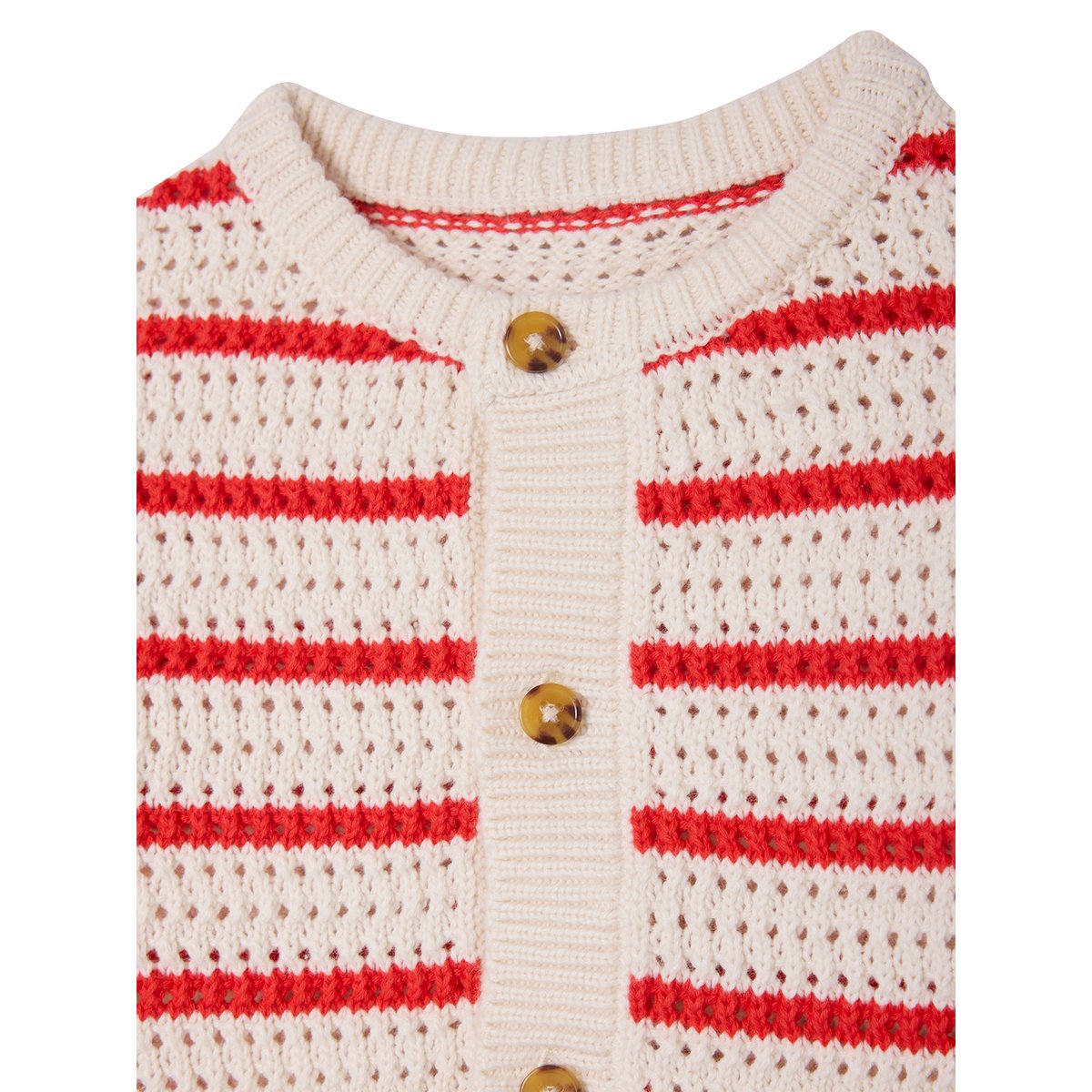 Gilet maille ajourée bébé rayé rouge, VERTBAUDET