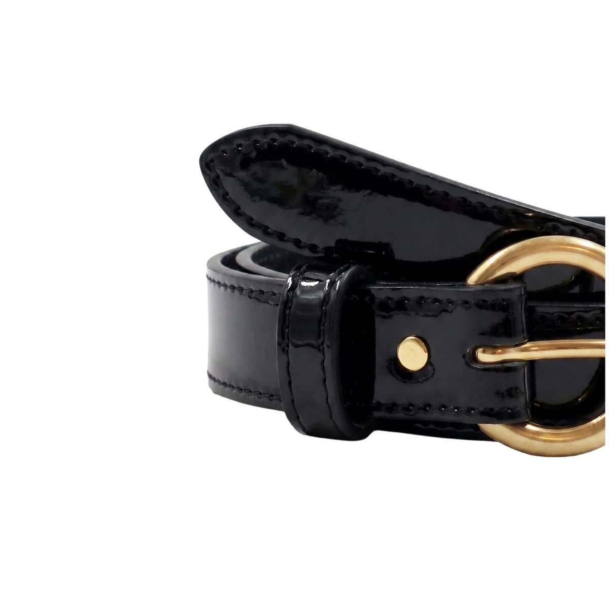 Ceinture boucle d'or cuir vernis noir, JULES & JENN