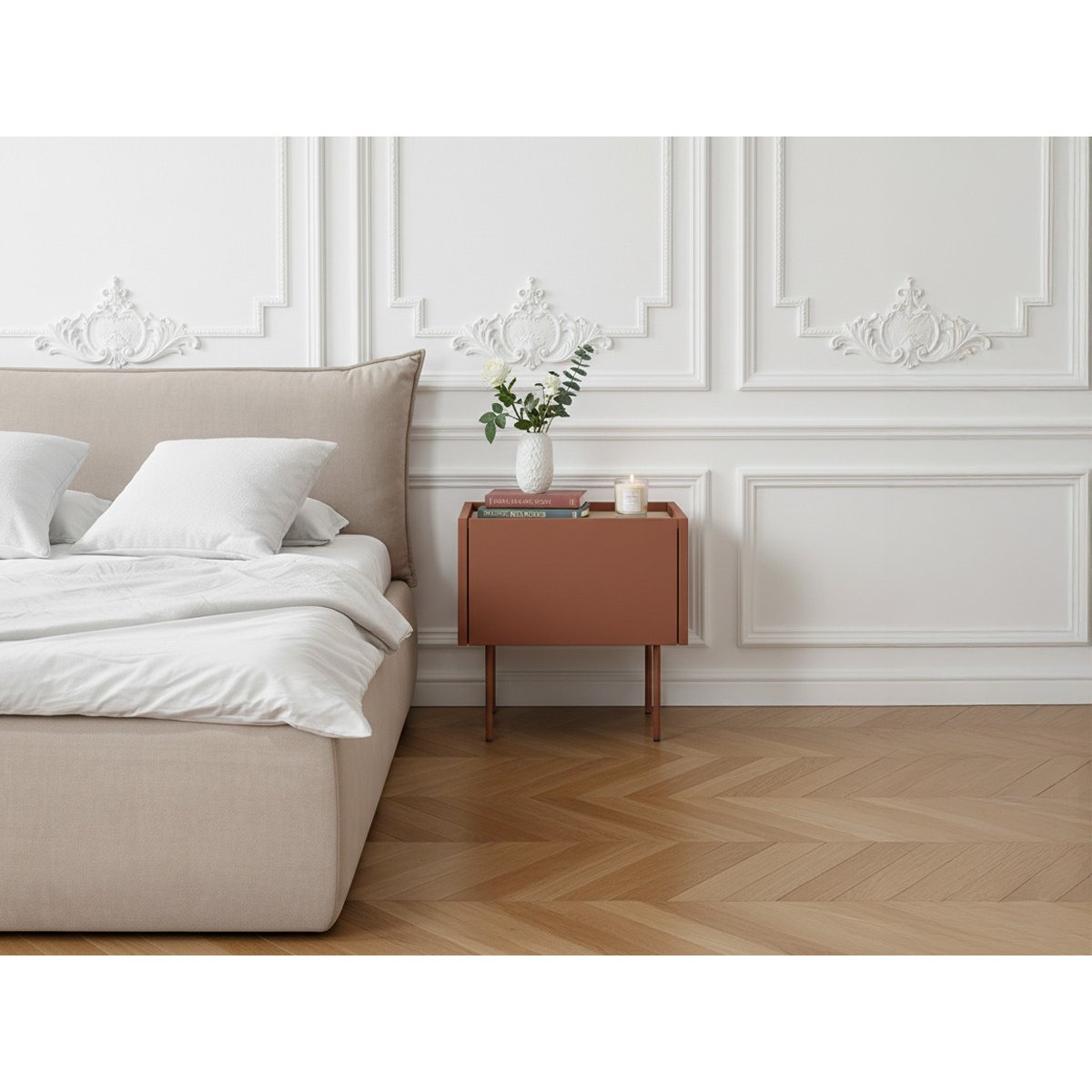 Table de chevet Panneaux de particules, ATLAS rouge, BOBOCHIC