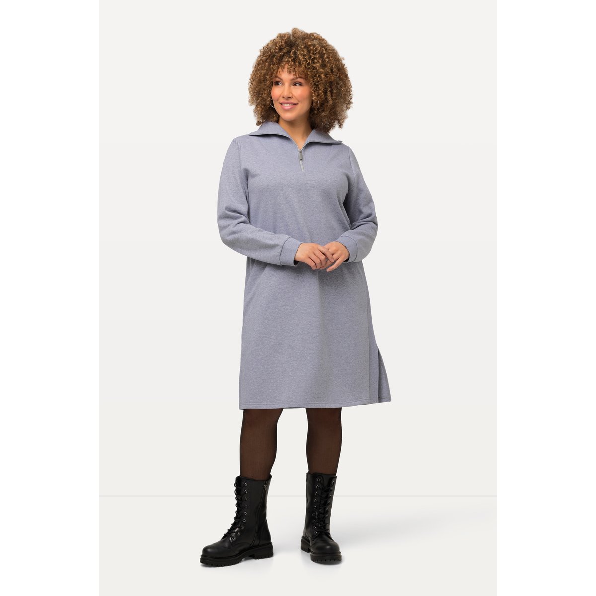 Robe en molleton à col camionneur et manches gris clair chiné, ULLA POPKEN