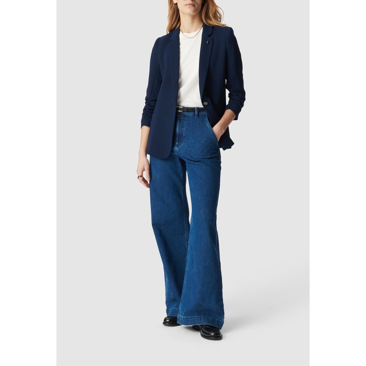 Veste de tailleur manches 3/4 froncées bleu marine, IKKS