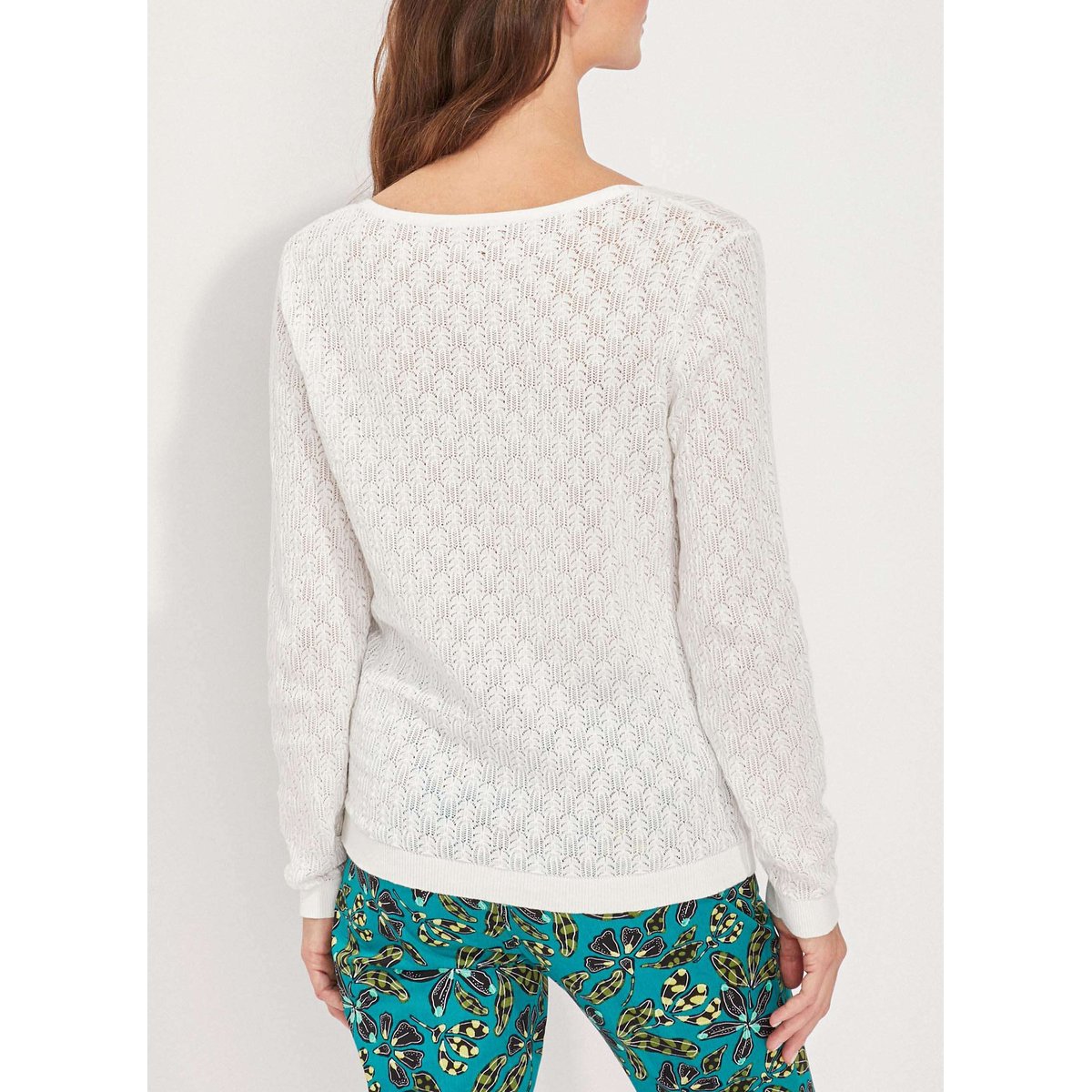 Pull maille ajourée col v BARNAT blanc white barnat, LA FIANCÉE