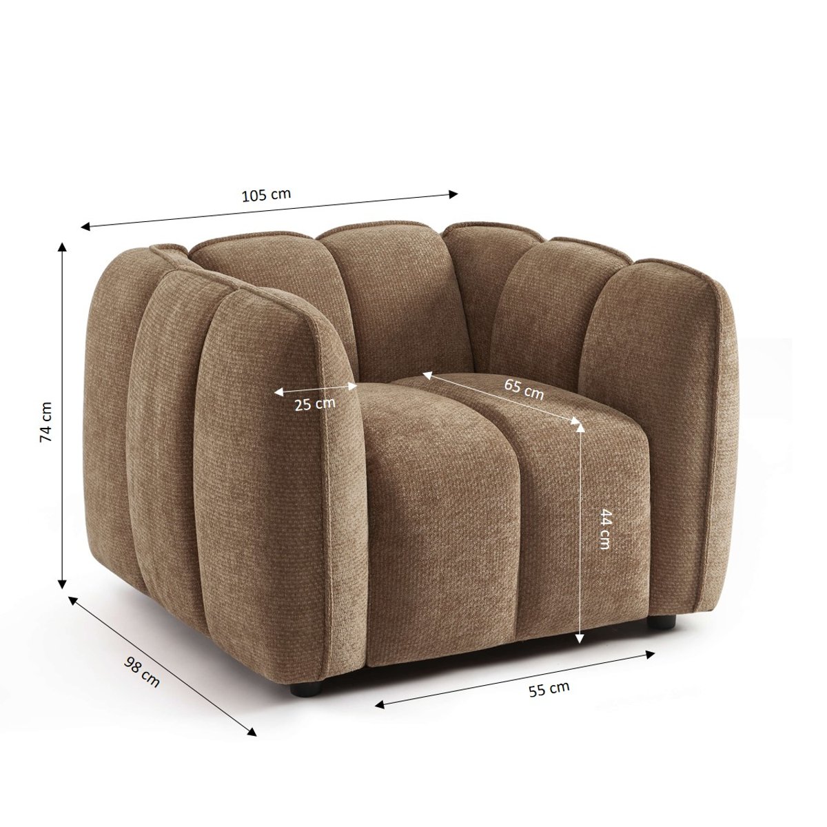 Fauteuil 1 place en tissu MATILDA marron, SORELH
