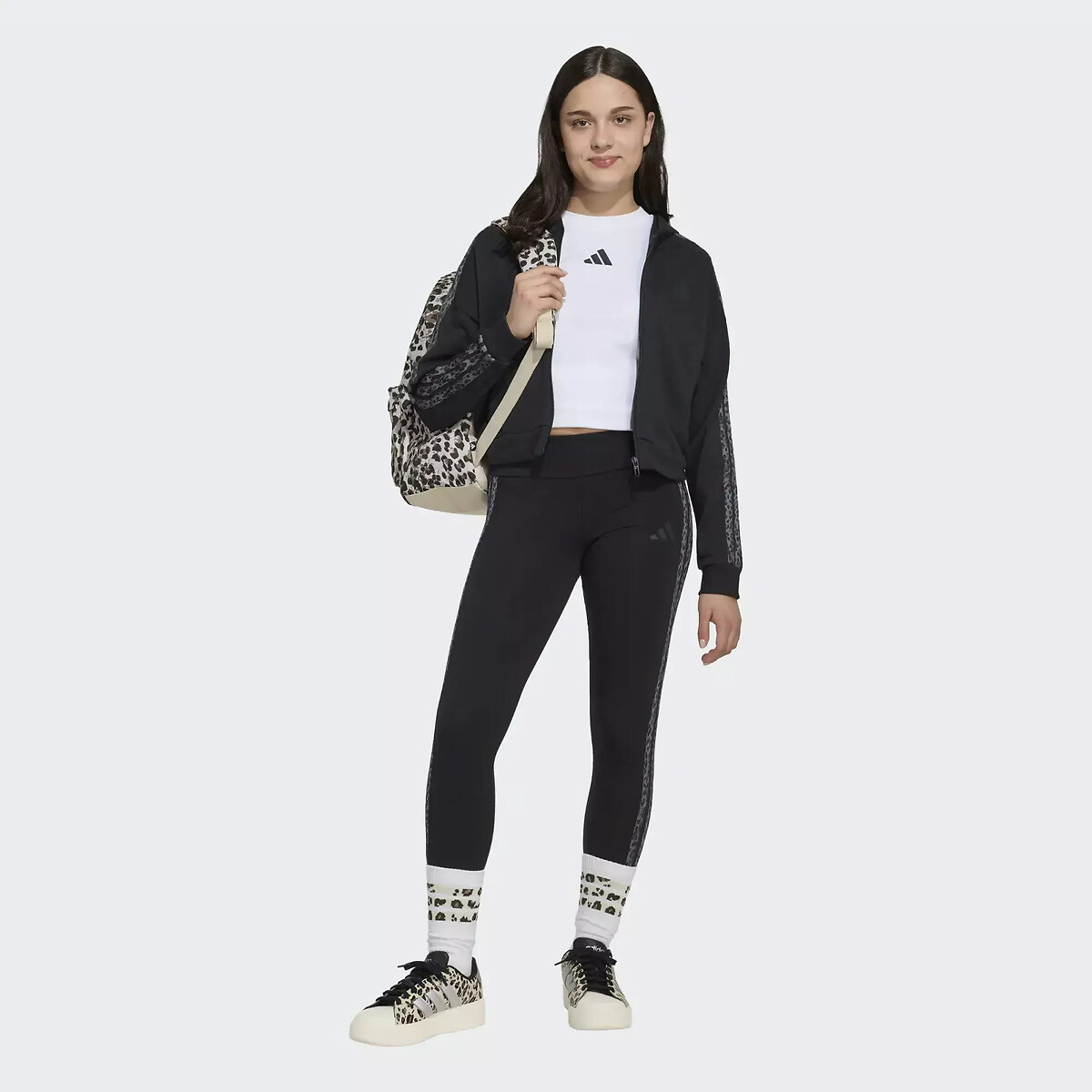 Legging con 3 strisce con stampa leopardata nero , ADIDAS SPORTSWEAR