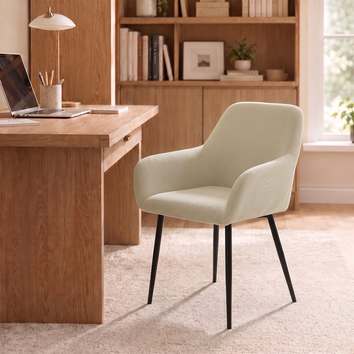 Chaise de salle à manger Velours côtelé (100 crème, noir, HOMCOM