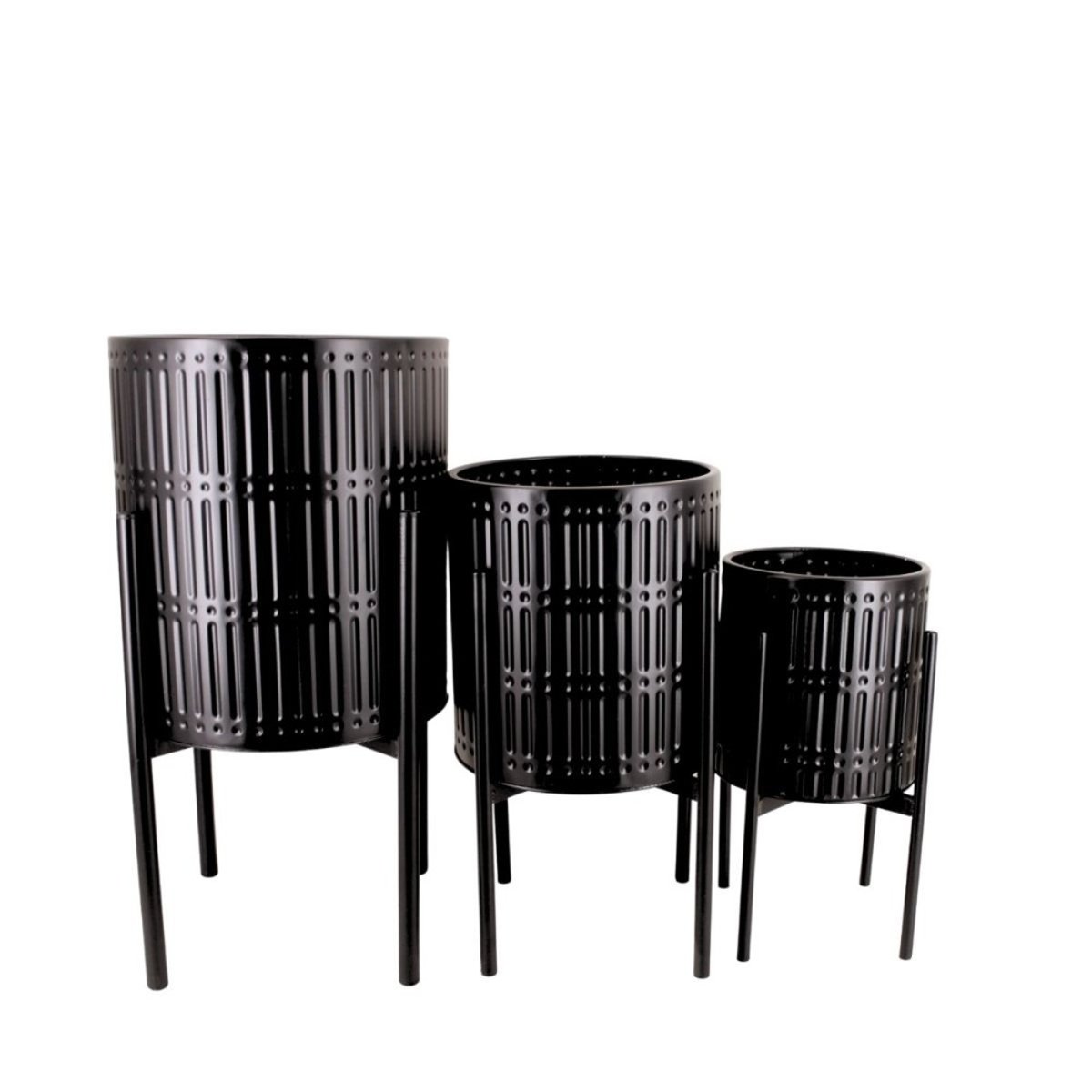 Set de 3 cache-pots en métal structuré noir, ORNAMI