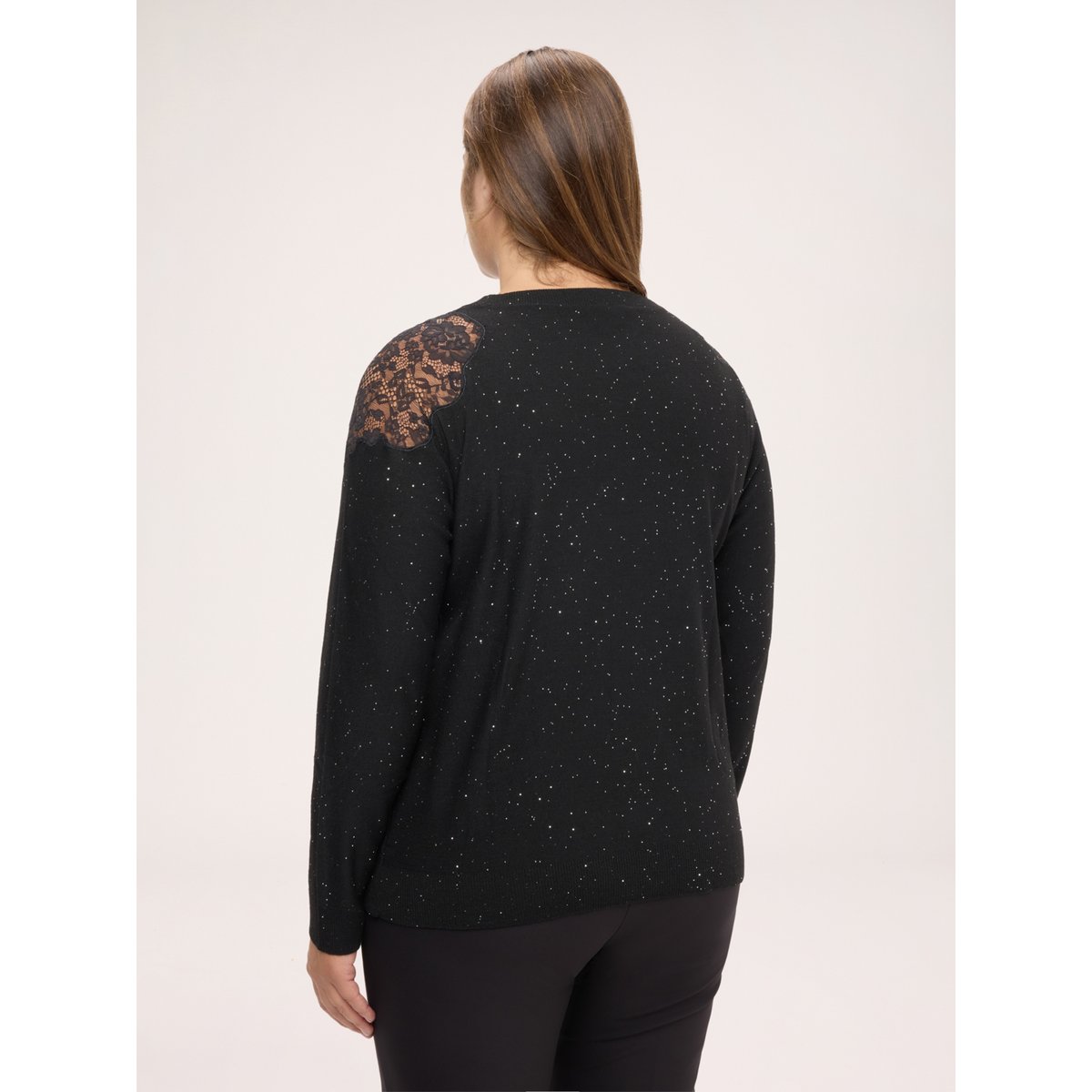Pull avec insert et micro paillettes noir, FIORELLA RUBINO
