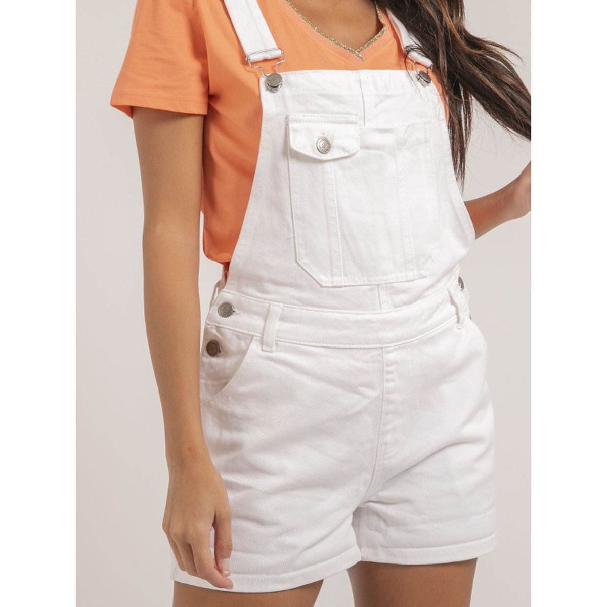 Salopette Short En Denim Xorta blanc, DONA LISA