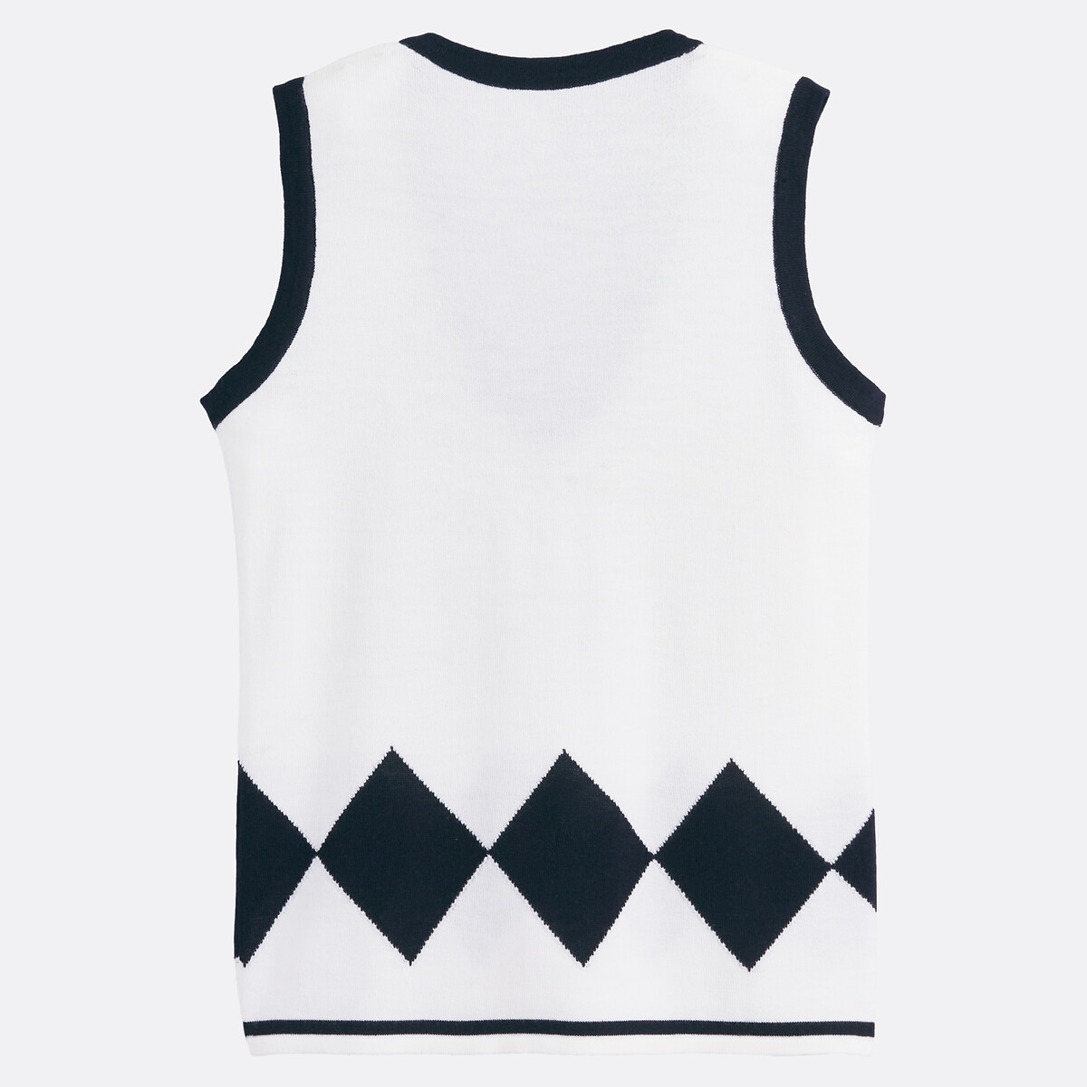 Pull sans manches, col V, en laine mérinos blanc, BLANCHEMAILLE