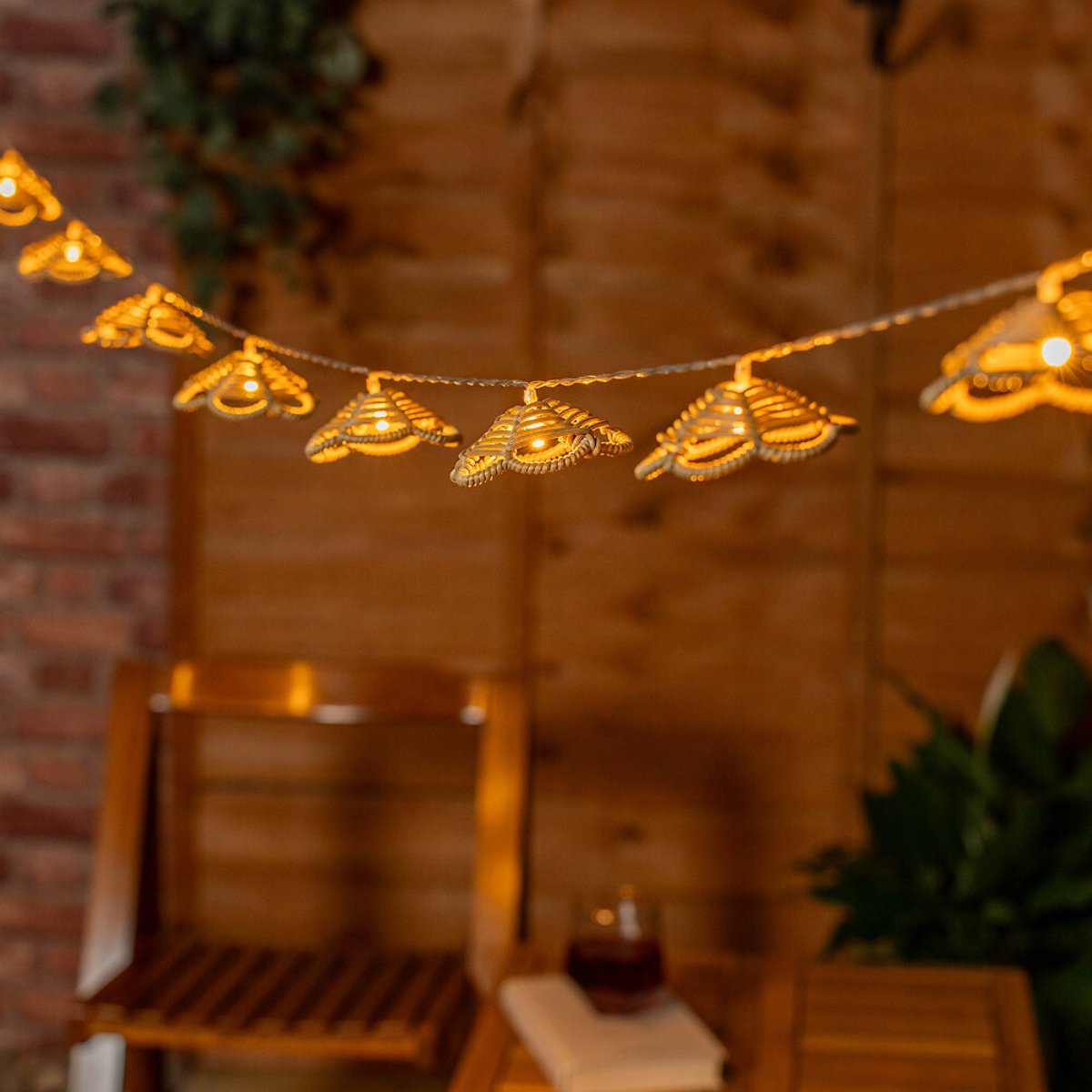 10 x Outdoor Rattan Flower Garden String Lights - Battery Operated brown , SO'HOME